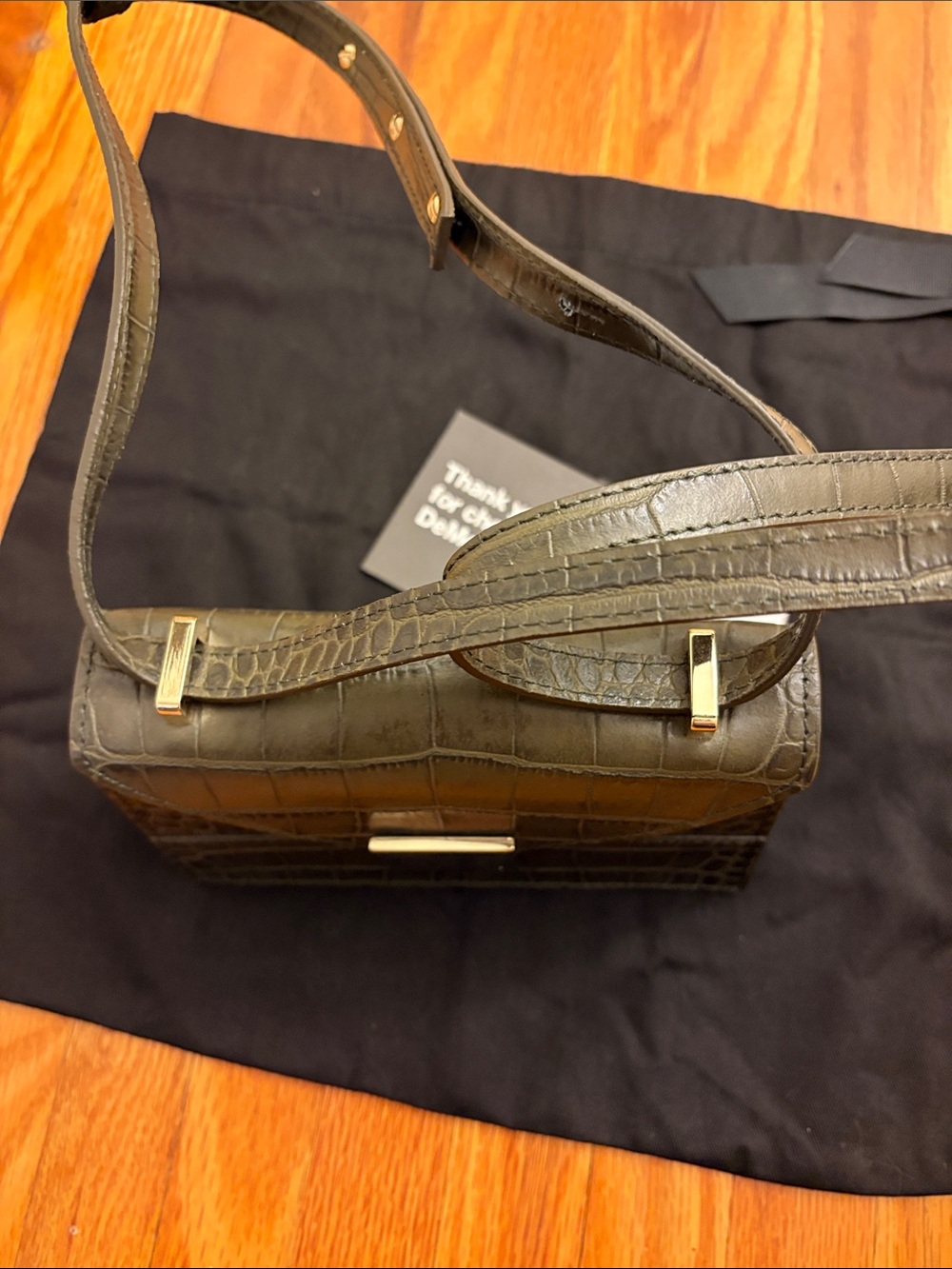 DeMellier Black Croc-Embossed Mini Crossbody with Gold Square Clasp - Picture 13 of 13